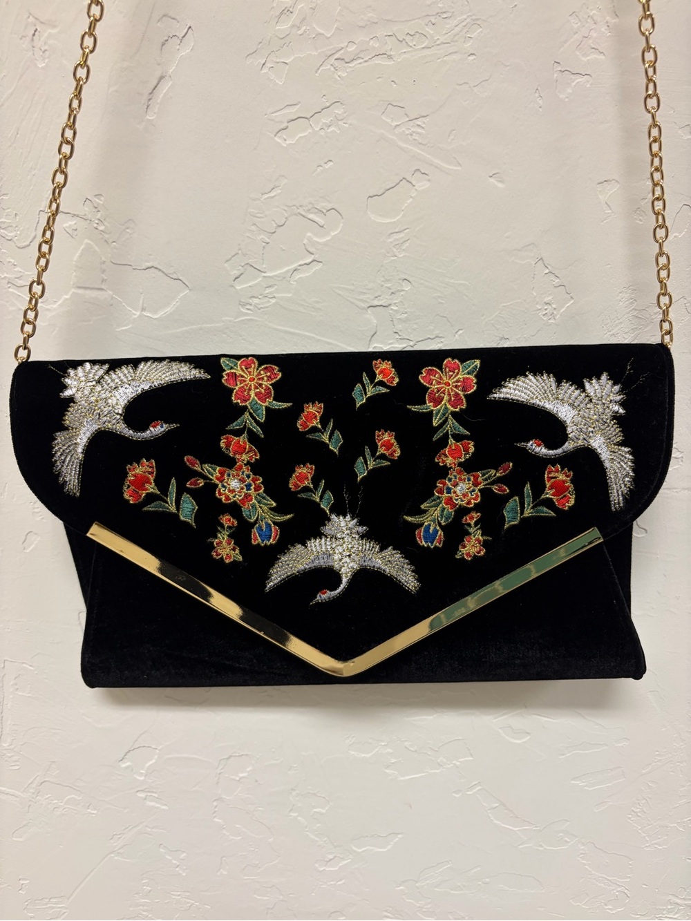 Neiman Marcus Black Velvet Evening Bag with Gold Hardware